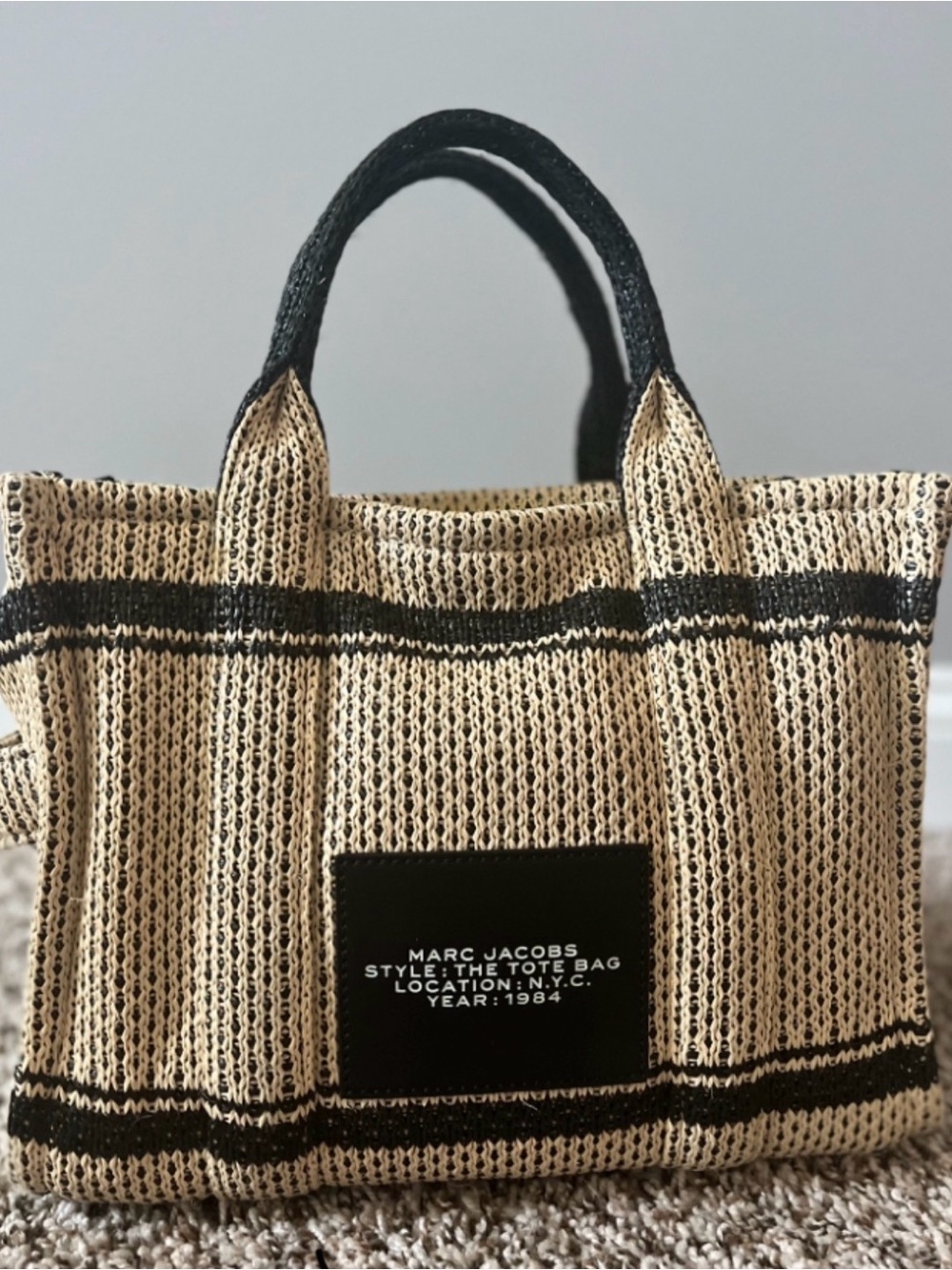 Marc Jacobs Two-Tone Straw Tote with Black Trim - Picture 3 of 5